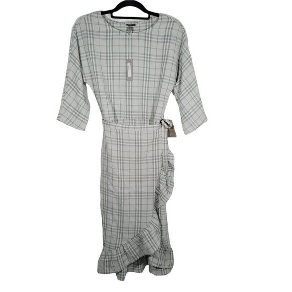 Chelsea28 Gray Plaid Faux Wrap Dress 3/4 sleeve Women's NWT - Picture 2 of 13